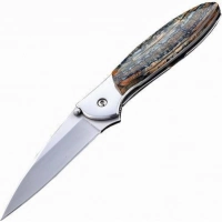 Полуавтоматический складной нож Santa Fe Kershaw Leek, сталь 14C28N, рукоять сталь с накладкой из зуба мамонта купить в Оренбурге