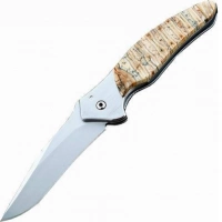 Полуавтоматический складной нож Santa Fe Kershaw Shallot, сталь 14C28N, рукоять сталь с накладкой из зуба мамонта купить в Оренбурге