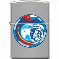 Зажигалка ZIPPO Гагарин с покрытием Brushed Chrome купить в Оренбурге